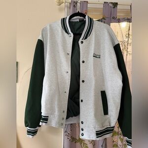 Vintage Fruit of the Loom Gray and Forest Green Varsity Jacket